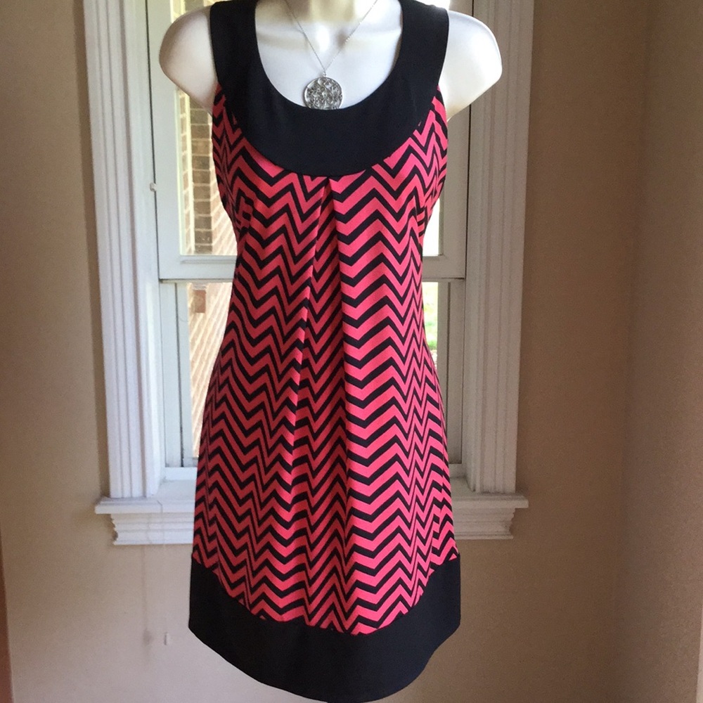 Beautiful Coral & Black Chevron Swing Dress